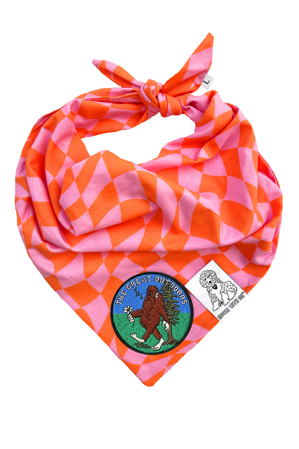 Dog Bandana Checkered Swirl - Pink - Customize by adding Interchangeable Velcro Embroidered Patches