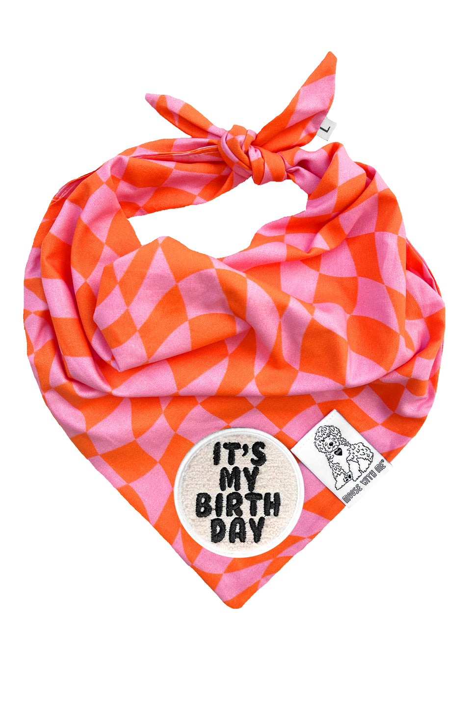 Dog Bandana Checkered Swirl - Pink - Customize by adding Interchangeable Velcro Embroidered Patches