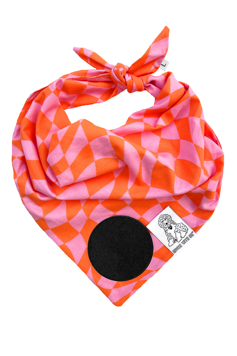 Dog Bandana Checkered Swirl - Pink - Customize by adding Interchangeable Velcro Embroidered Patches