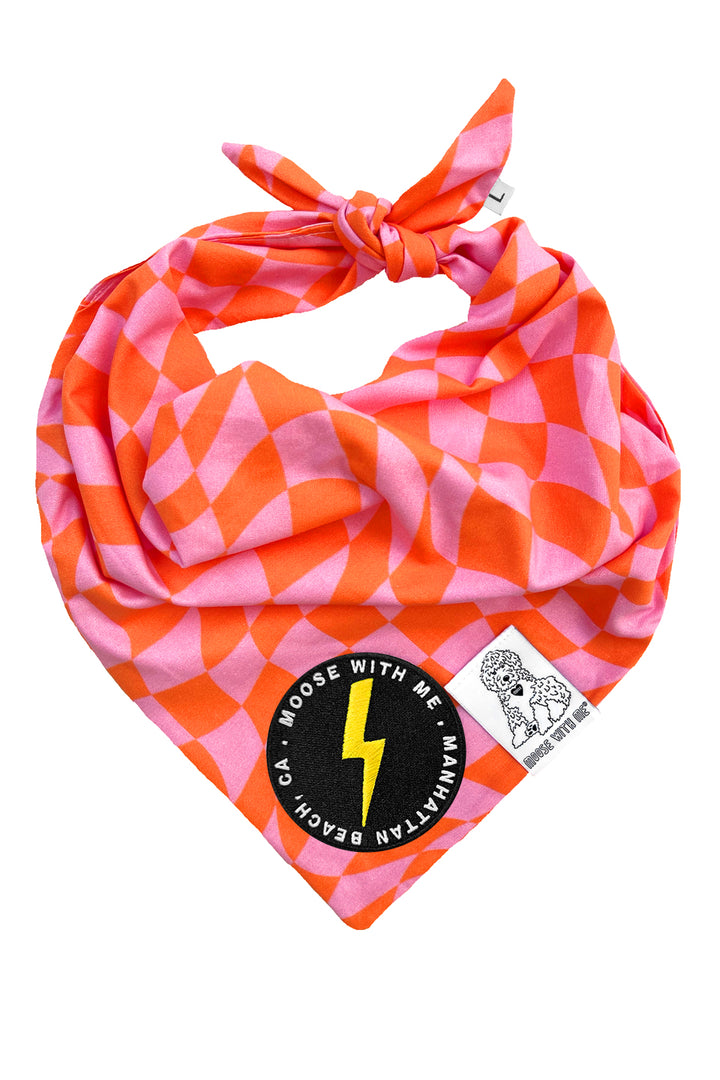 Dog Bandana Checkered Swirl - Pink - Customize by adding Interchangeable Velcro Embroidered Patches