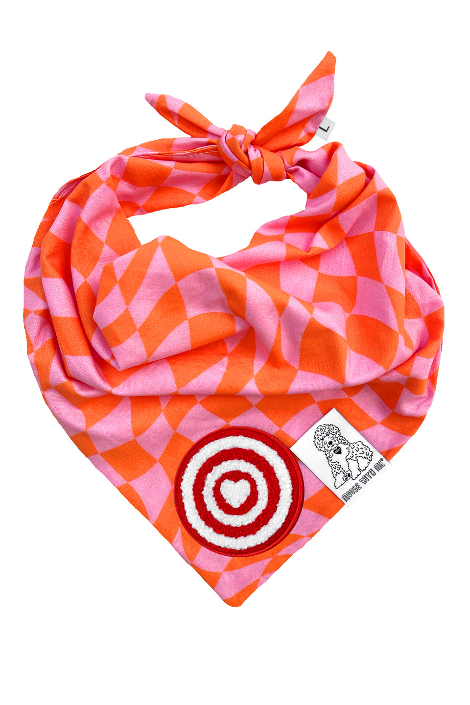 Dog Bandana Checkered Swirl - Pink - Customize by adding Interchangeable Velcro Embroidered Patches
