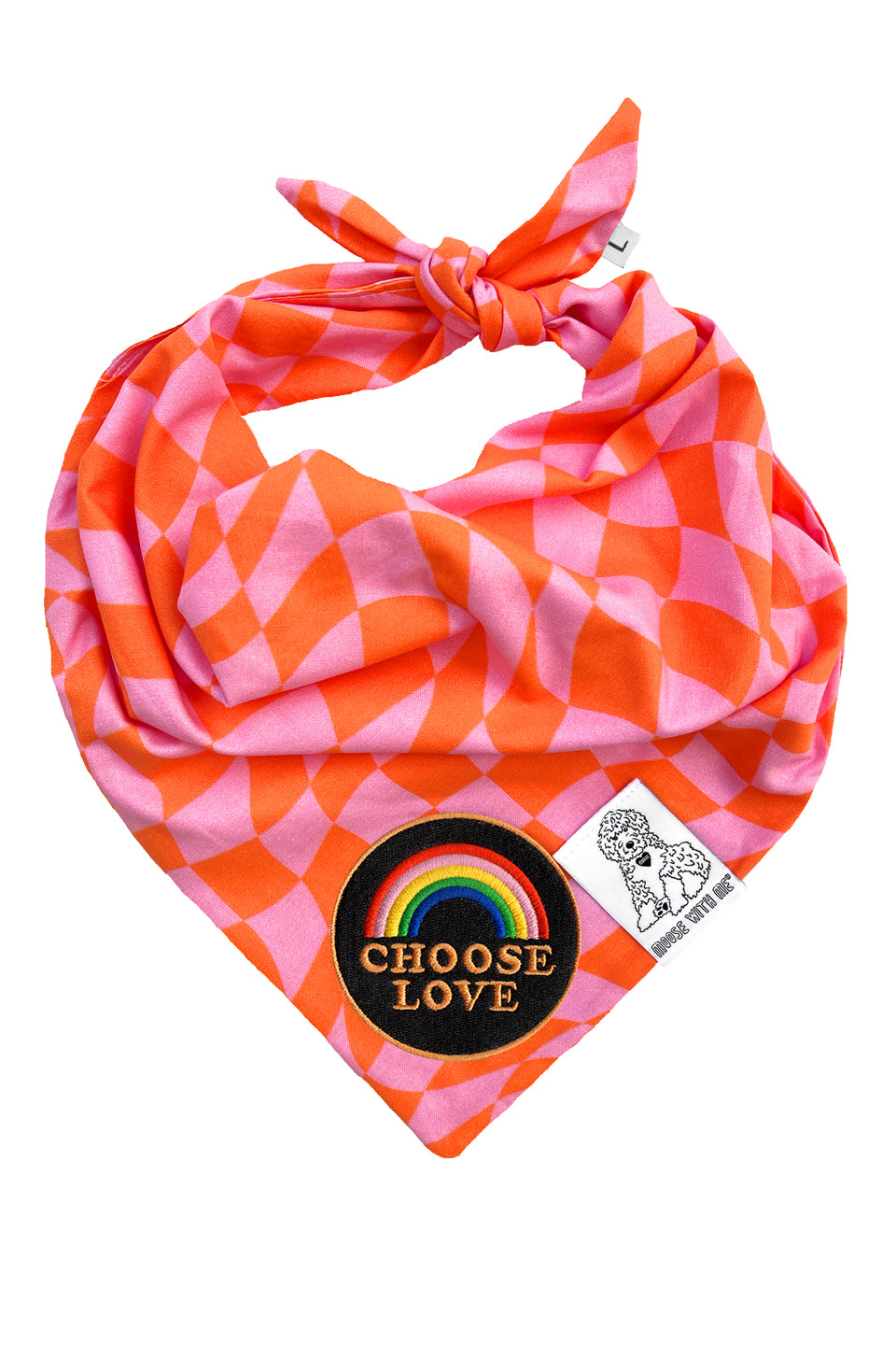 Dog Bandana Checkered Swirl - Pink - Customize by adding Interchangeable Velcro Embroidered Patches