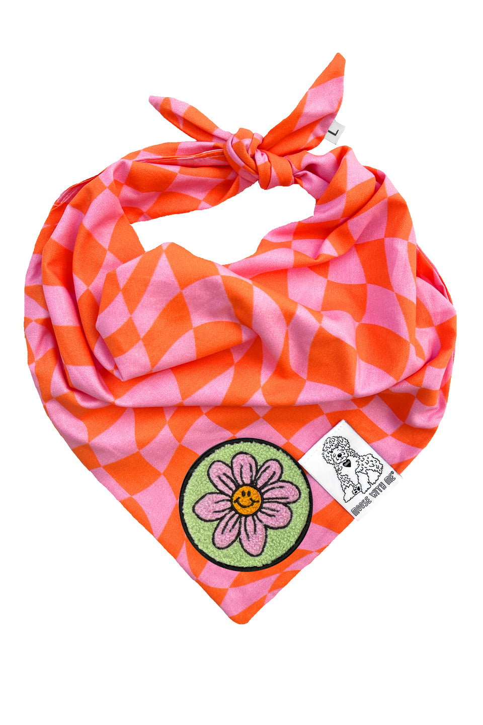 Dog Bandana Checkered Swirl - Pink - Customize by adding Interchangeable Velcro Embroidered Patches