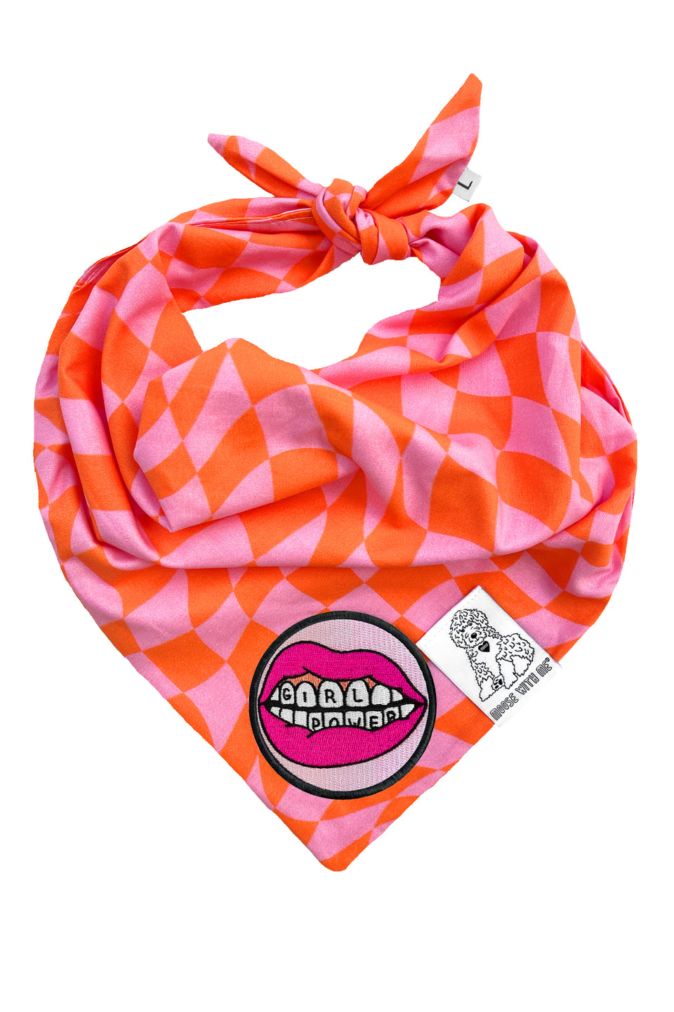 Dog Bandana Checkered Swirl - Pink - Customize by adding Interchangeable Velcro Embroidered Patches