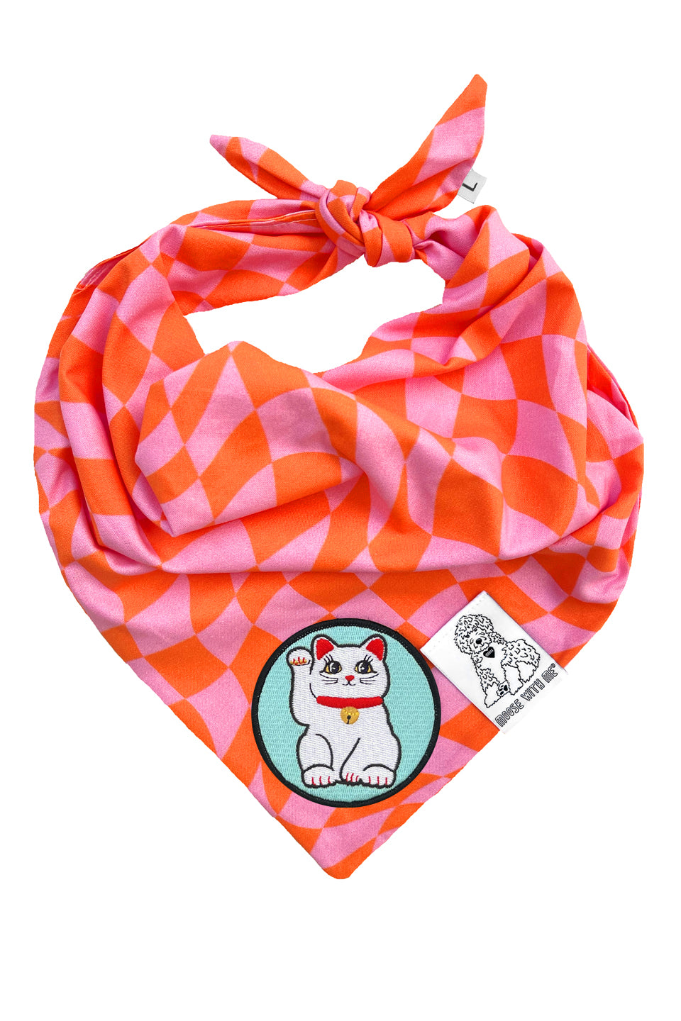 Dog Bandana Checkered Swirl - Pink - Customize by adding Interchangeable Velcro Embroidered Patches