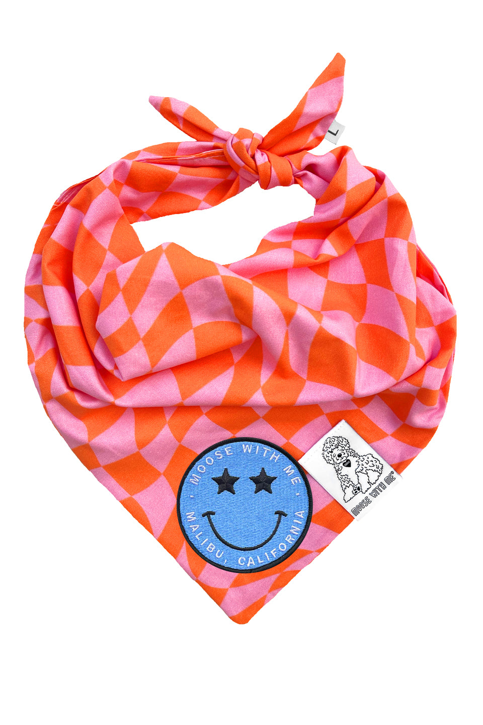 Dog Bandana Checkered Swirl - Pink - Customize by adding Interchangeable Velcro Embroidered Patches