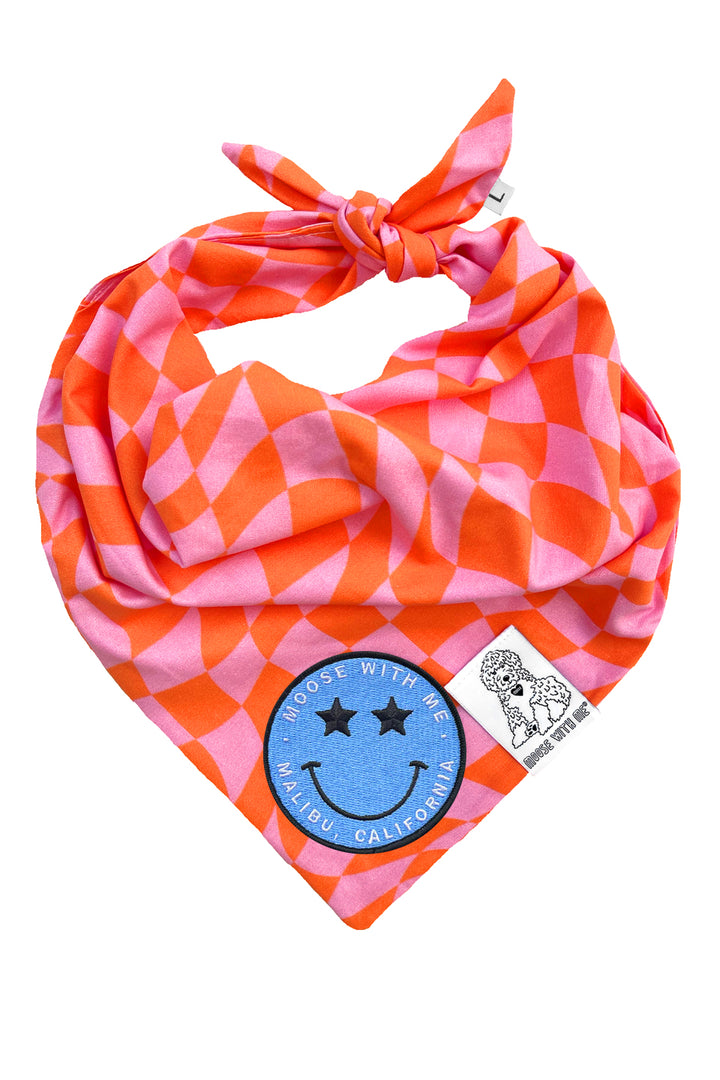 Dog Bandana Checkered Swirl - Pink - Customize by adding Interchangeable Velcro Embroidered Patches