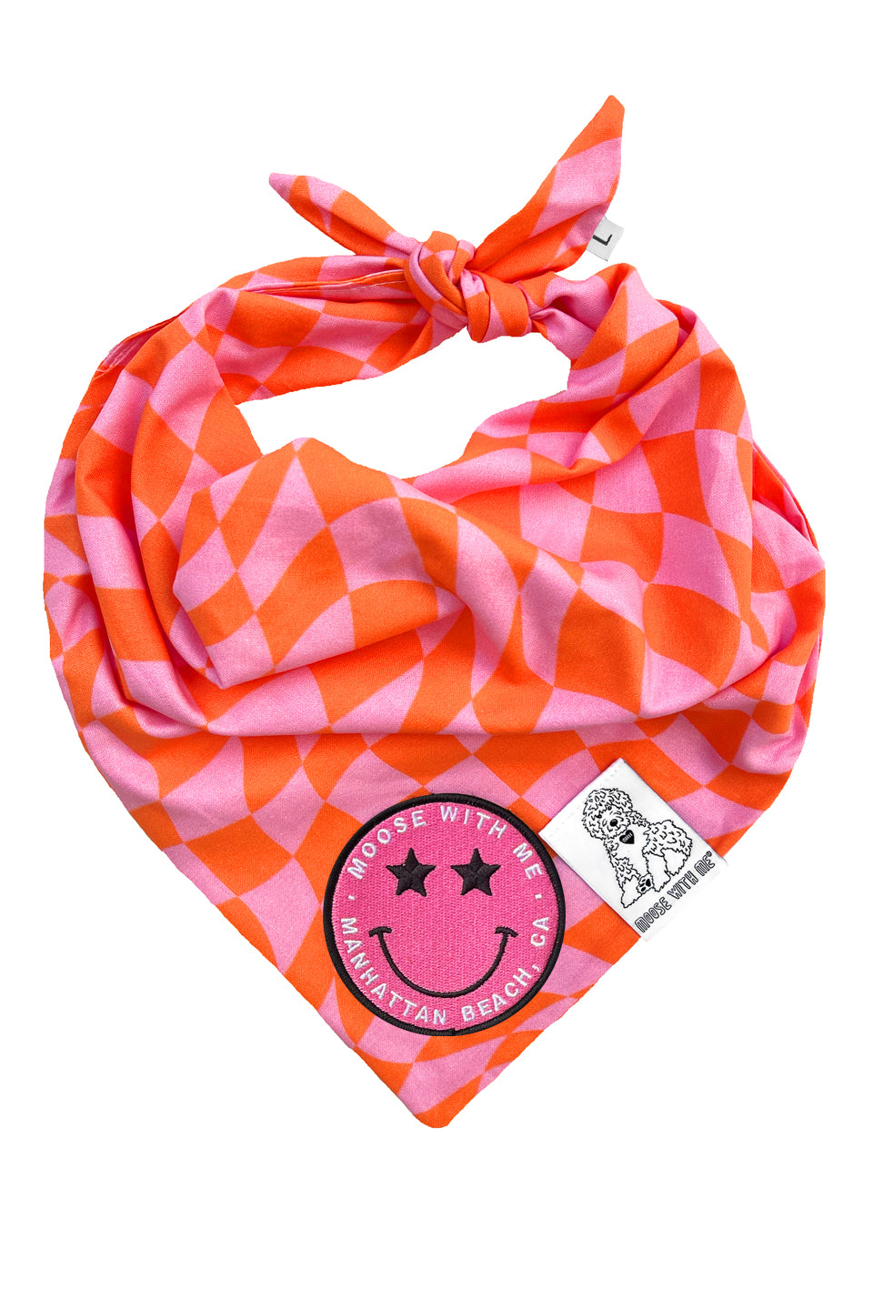 Dog Bandana Checkered Swirl - Pink - Customize by adding Interchangeable Velcro Embroidered Patches