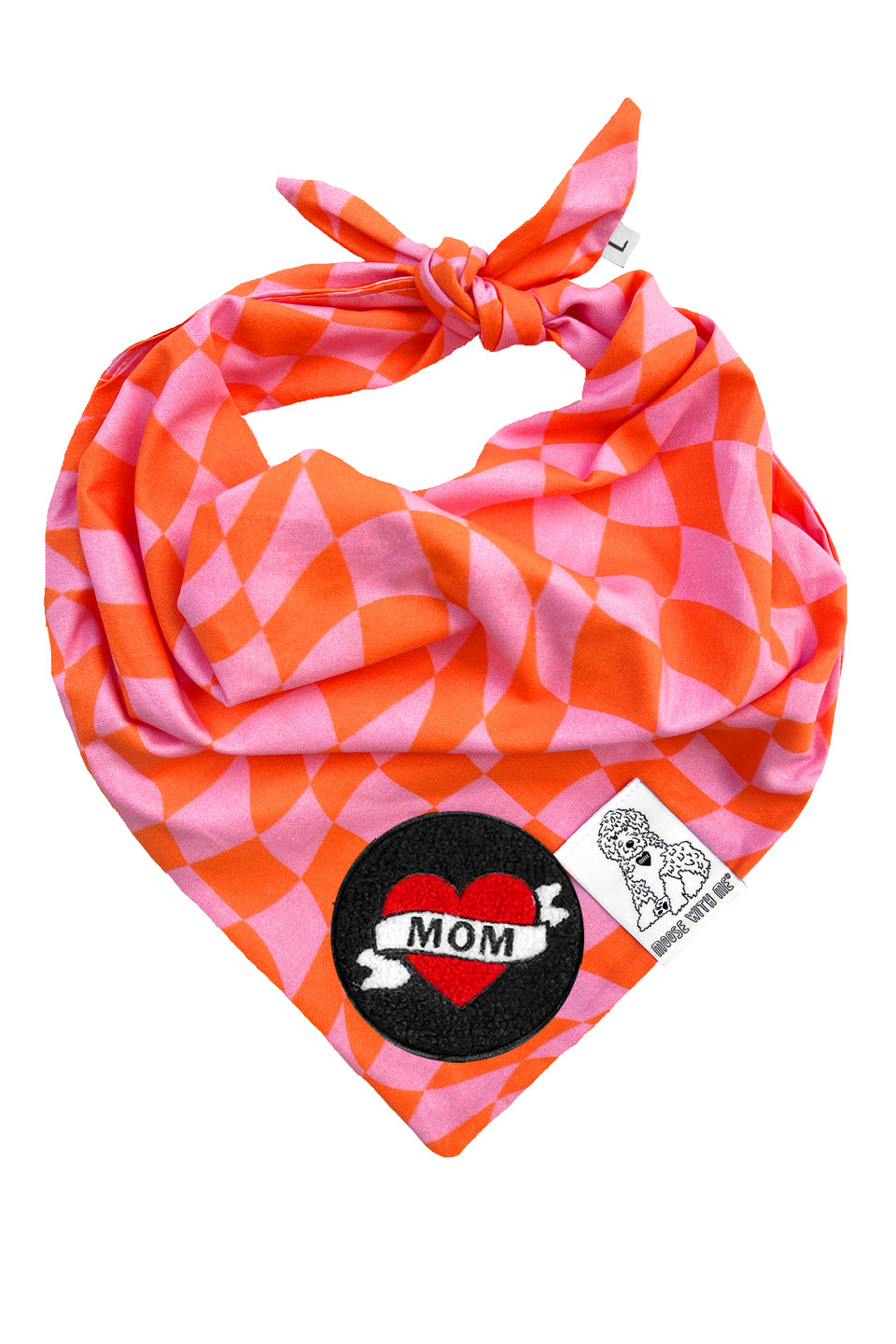 Dog Bandana Checkered Swirl - Pink - Customize by adding Interchangeable Velcro Embroidered Patches