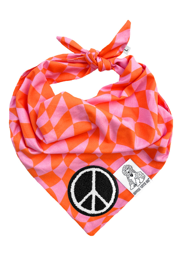 Dog Bandana Checkered Swirl - Pink - Customize by adding Interchangeable Velcro Embroidered Patches