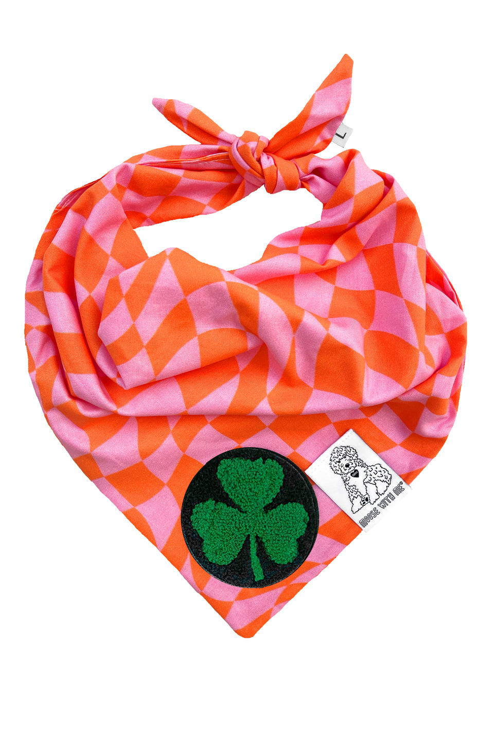 Dog Bandana Checkered Swirl - Pink - Customize by adding Interchangeable Velcro Embroidered Patches