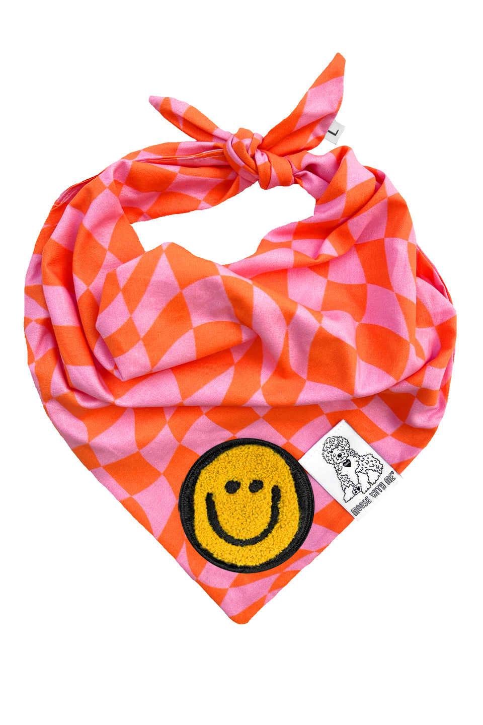 Dog Bandana Checkered Swirl - Pink - Customize by adding Interchangeable Velcro Embroidered Patches