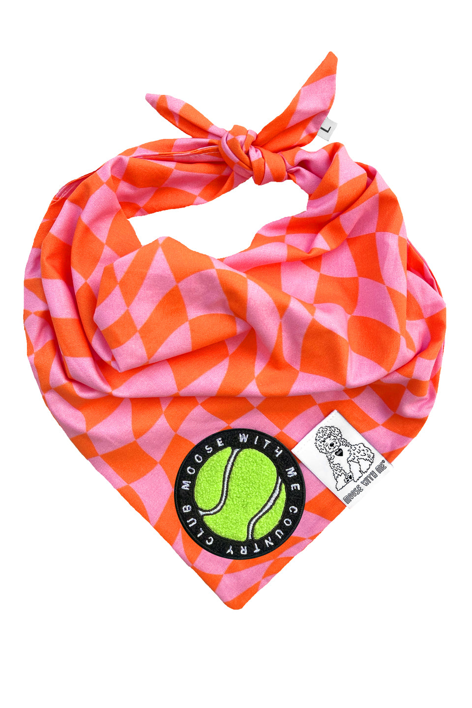 Dog Bandana Checkered Swirl - Pink - Customize by adding Interchangeable Velcro Embroidered Patches
