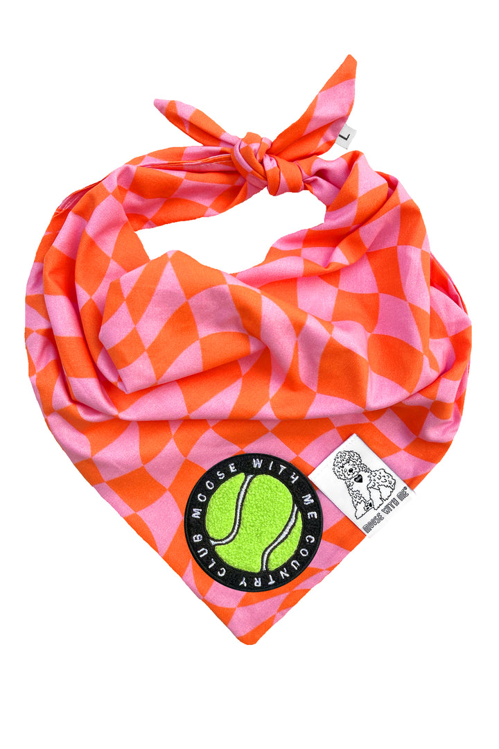 Dog Bandana Checkered Swirl - Pink - Customize by adding Interchangeable Velcro Embroidered Patches