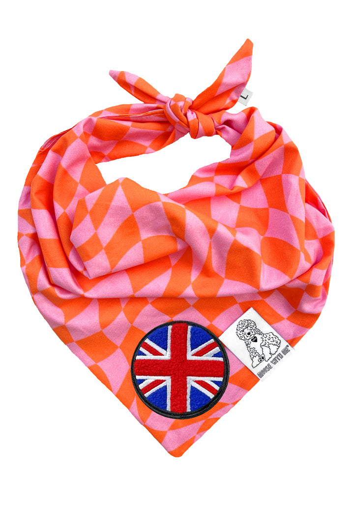 Dog Bandana Checkered Swirl - Pink - Customize by adding Interchangeable Velcro Embroidered Patches