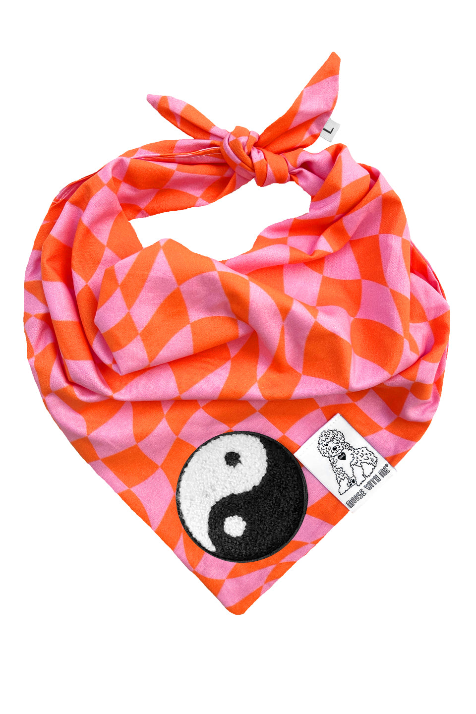 Dog Bandana Checkered Swirl - Pink - Customize by adding Interchangeable Velcro Embroidered Patches