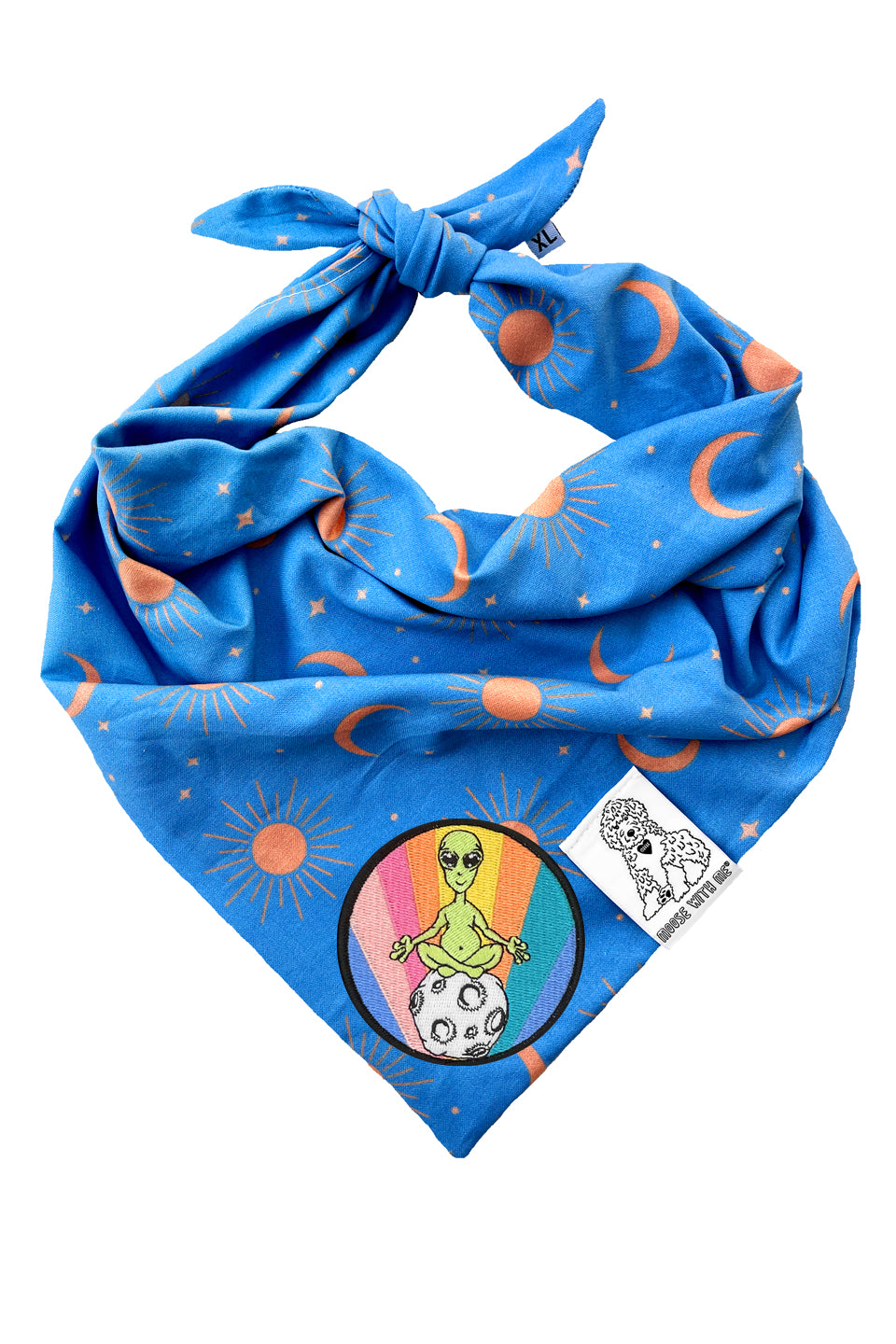 Dog Bandana Sun, Moon and Stars - Blue - Customize by adding Interchangeable Velcro Embroidered Patches