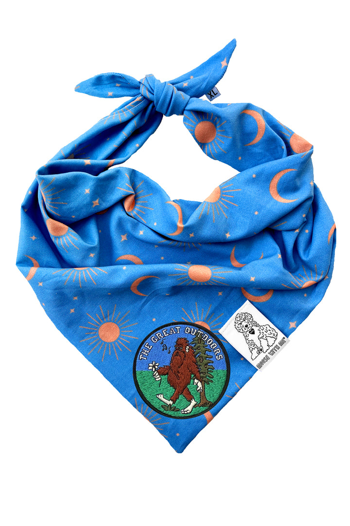 Dog Bandana Sun, Moon and Stars - Blue - Customize by adding Interchangeable Velcro Embroidered Patches