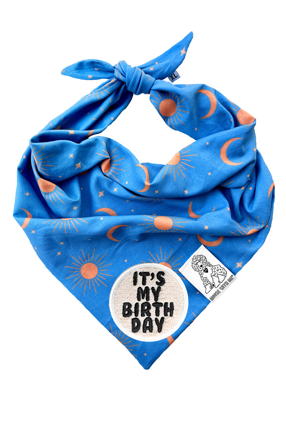 Dog Bandana Sun, Moon and Stars - Blue - Customize by adding Interchangeable Velcro Embroidered Patches