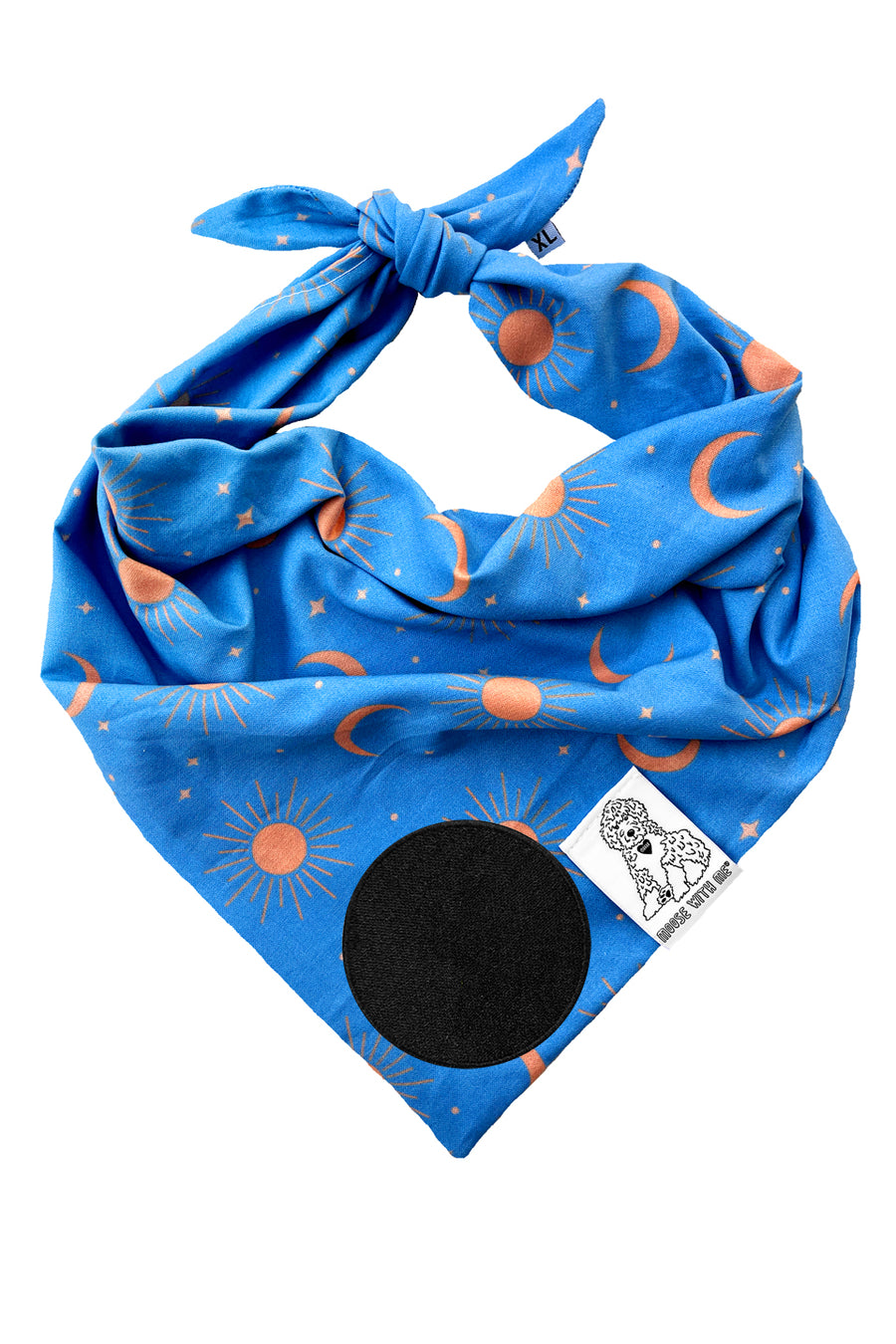 Dog Bandana Sun, Moon and Stars - Blue - Customize by adding Interchangeable Velcro Embroidered Patches