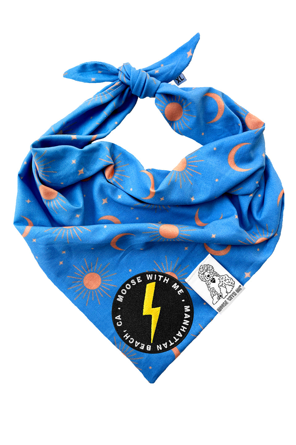 Dog Bandana Sun, Moon and Stars - Blue - Customize by adding Interchangeable Velcro Embroidered Patches