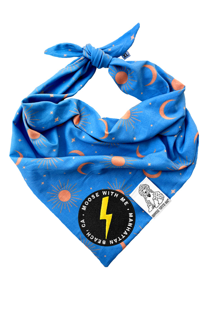 Dog Bandana Sun, Moon and Stars - Blue - Customize by adding Interchangeable Velcro Embroidered Patches