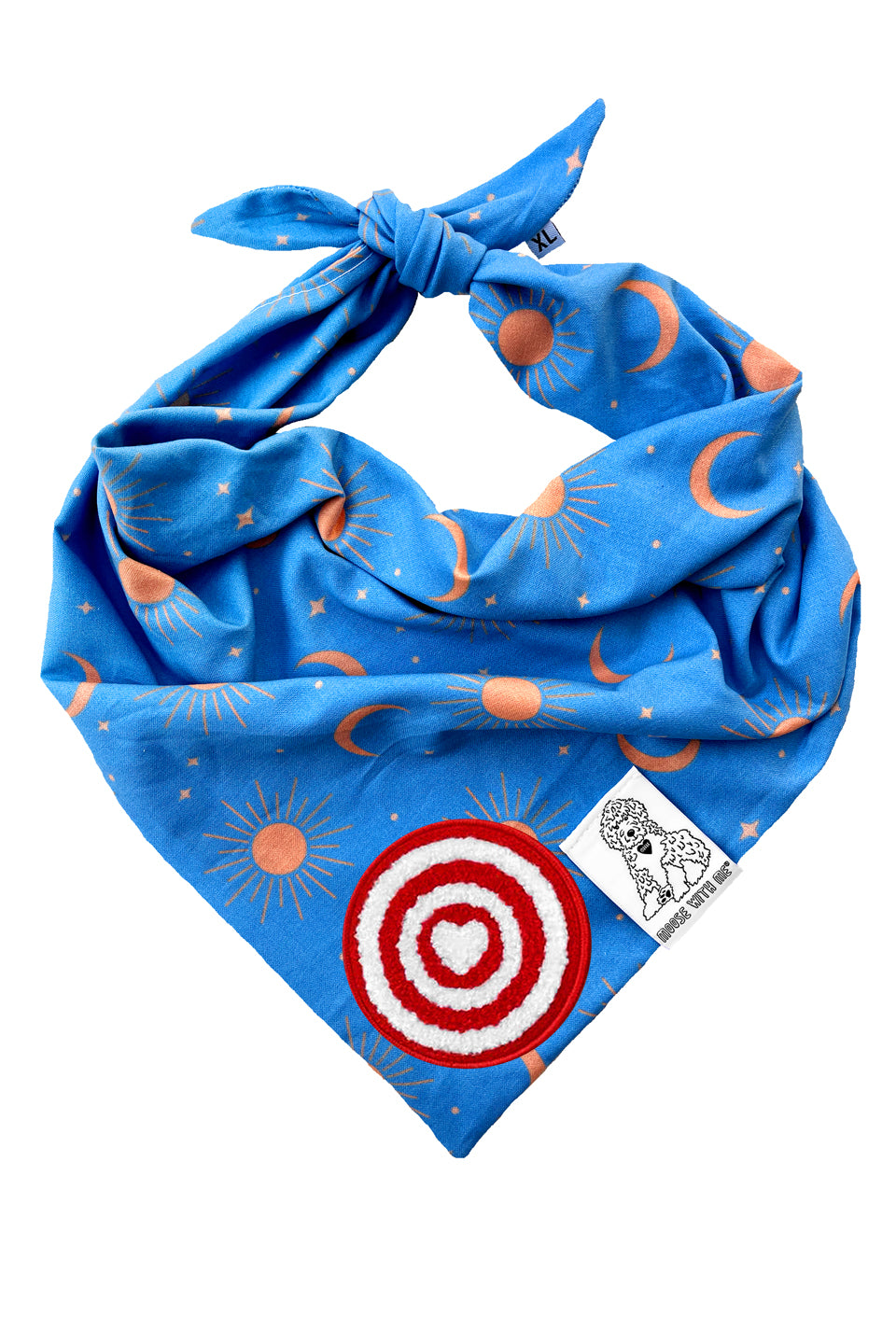 Dog Bandana Sun, Moon and Stars - Blue - Customize by adding Interchangeable Velcro Embroidered Patches