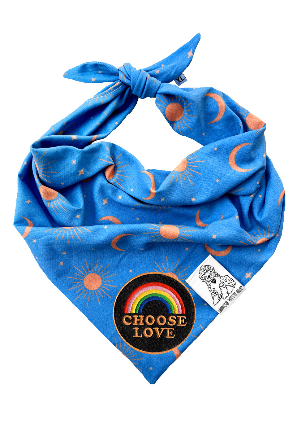 Dog Bandana Sun, Moon and Stars - Blue - Customize by adding Interchangeable Velcro Embroidered Patches