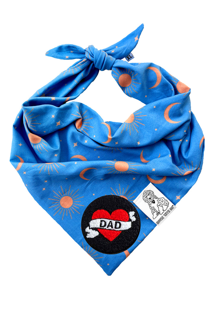 Dog Bandana Sun, Moon and Stars - Blue - Customize by adding Interchangeable Velcro Embroidered Patches