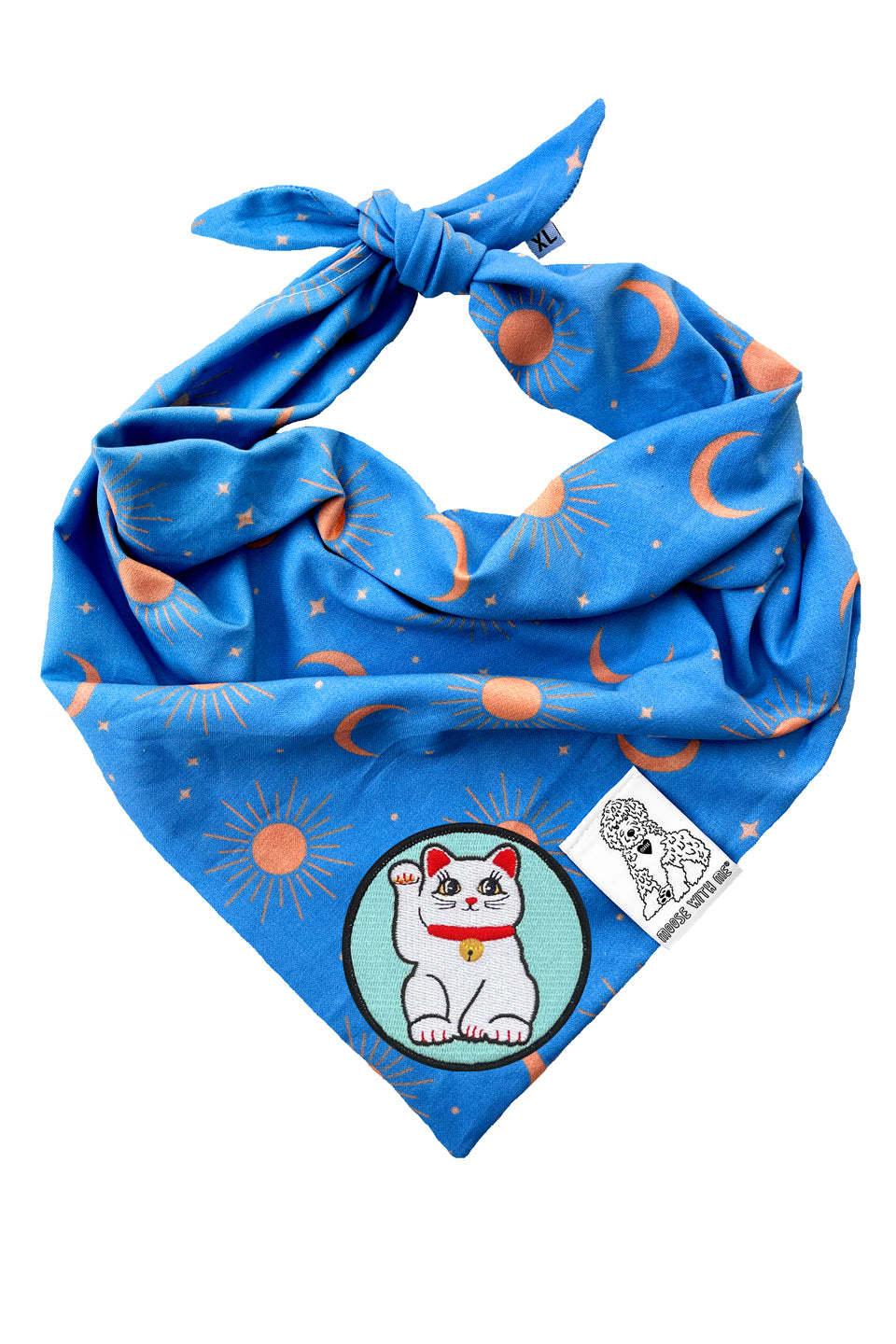Dog Bandana Sun, Moon and Stars - Blue - Customize by adding Interchangeable Velcro Embroidered Patches