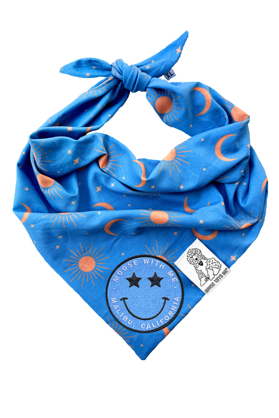 Dog Bandana Sun, Moon and Stars - Blue - Customize by adding Interchangeable Velcro Embroidered Patches