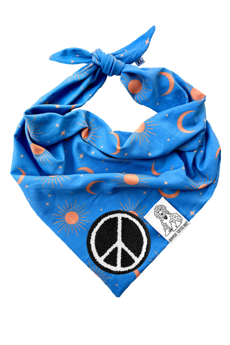 Dog Bandana Sun, Moon and Stars - Blue - Customize by adding Interchangeable Velcro Embroidered Patches