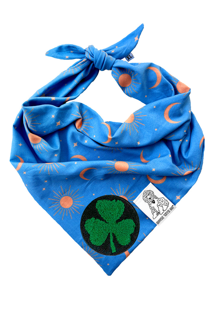 Dog Bandana Sun, Moon and Stars - Blue - Customize by adding Interchangeable Velcro Embroidered Patches