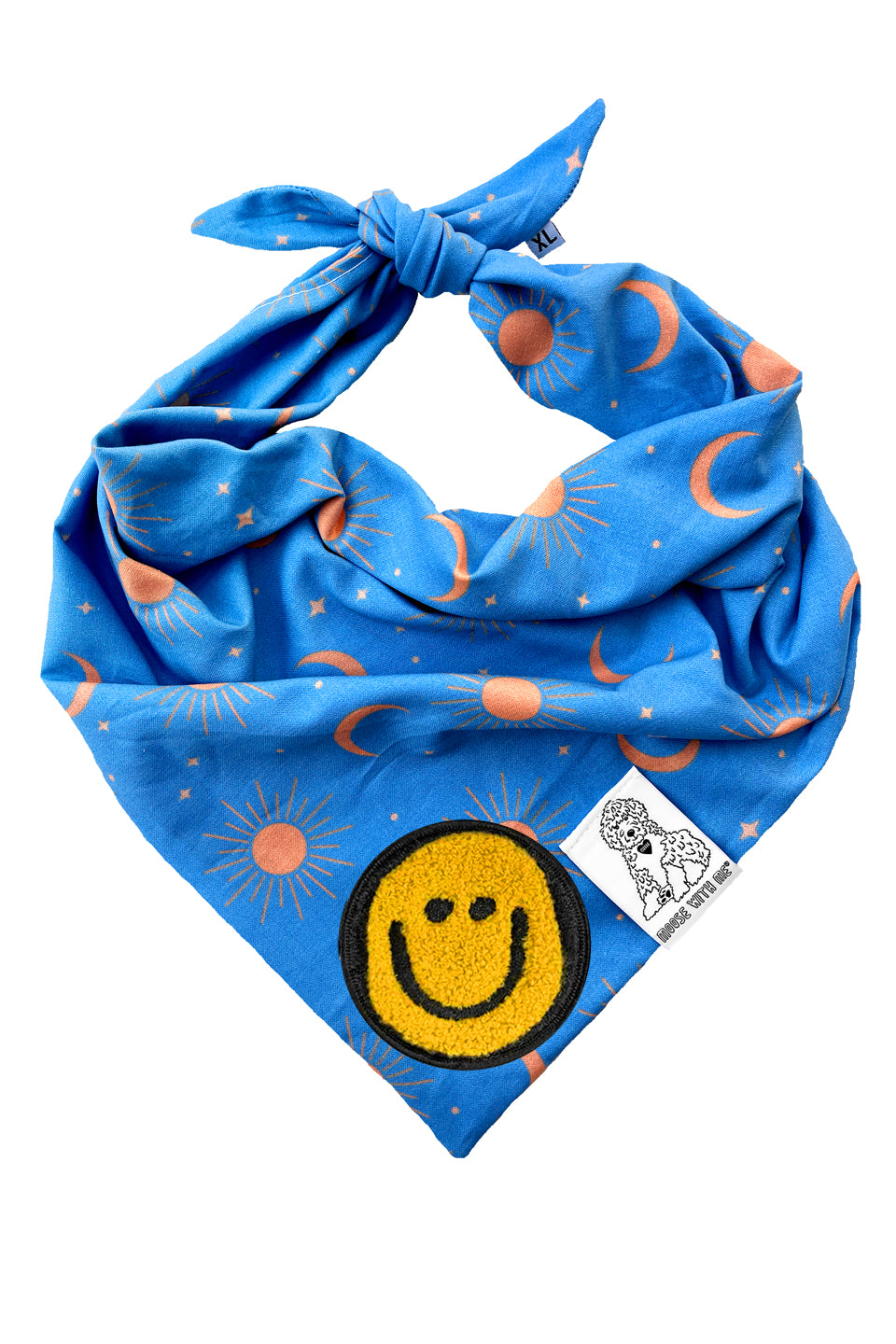 Dog Bandana Sun, Moon and Stars - Blue - Customize by adding Interchangeable Velcro Embroidered Patches