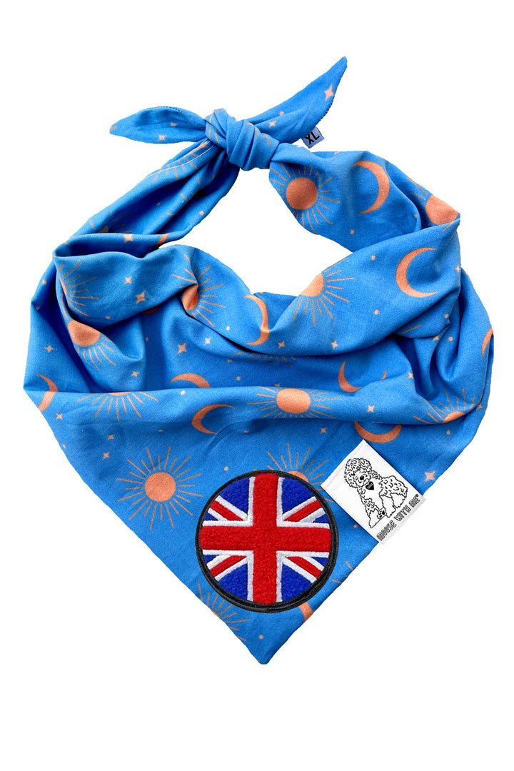 Dog Bandana Sun, Moon and Stars - Blue - Customize by adding Interchangeable Velcro Embroidered Patches