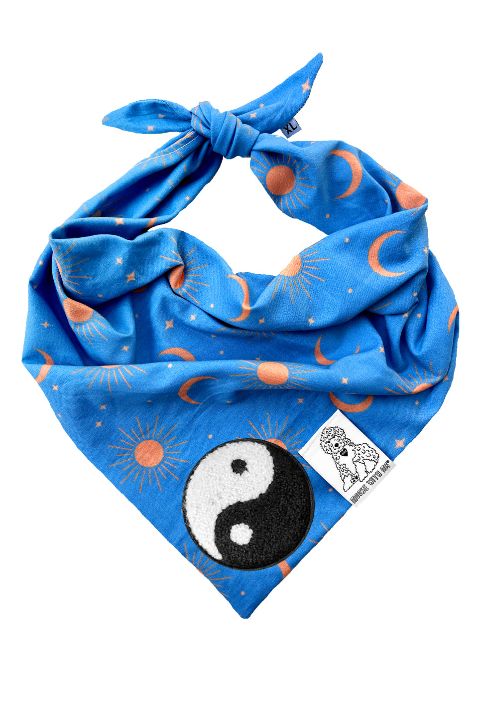 Dog Bandana Sun, Moon and Stars - Blue - Customize by adding Interchangeable Velcro Embroidered Patches