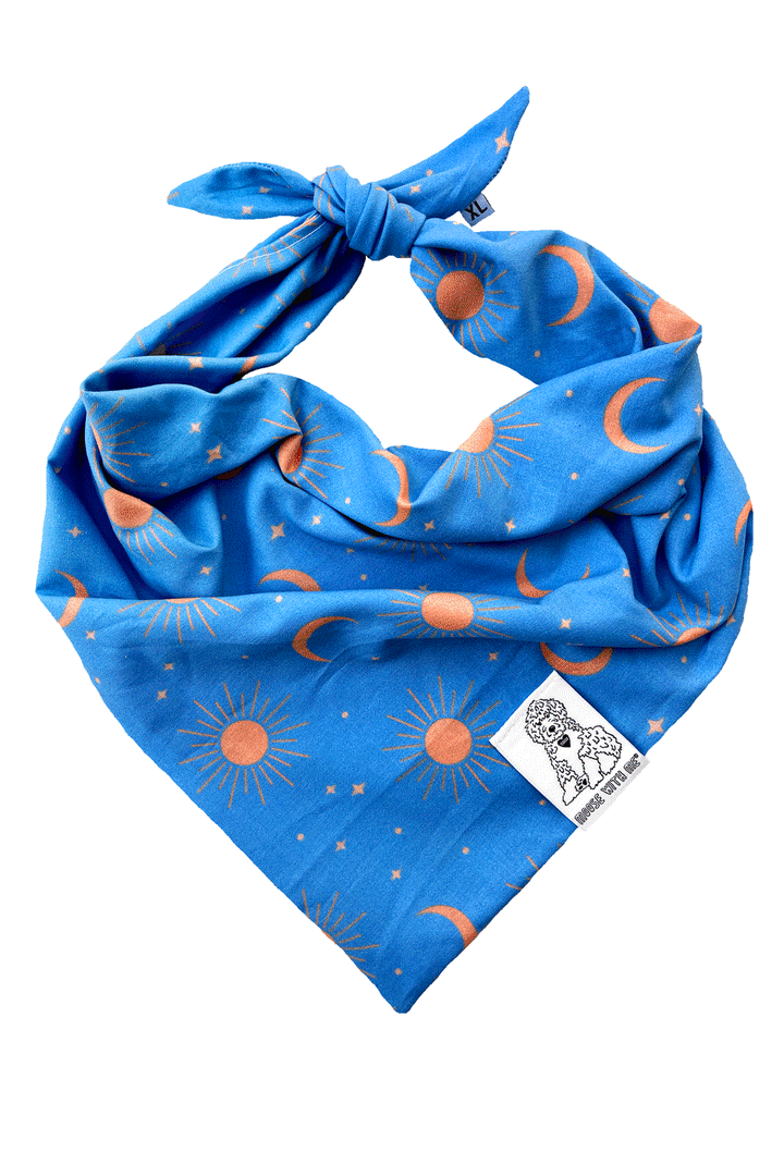 Dog Bandana Sun, Moon and Stars - Blue - Customize by adding Interchangeable Velcro Embroidered Patches