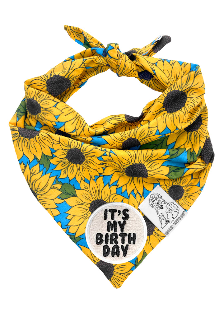 Dog Bandana Sunflower - Yellow - Customize by adding Interchangeable Velcro Embroidered Patches