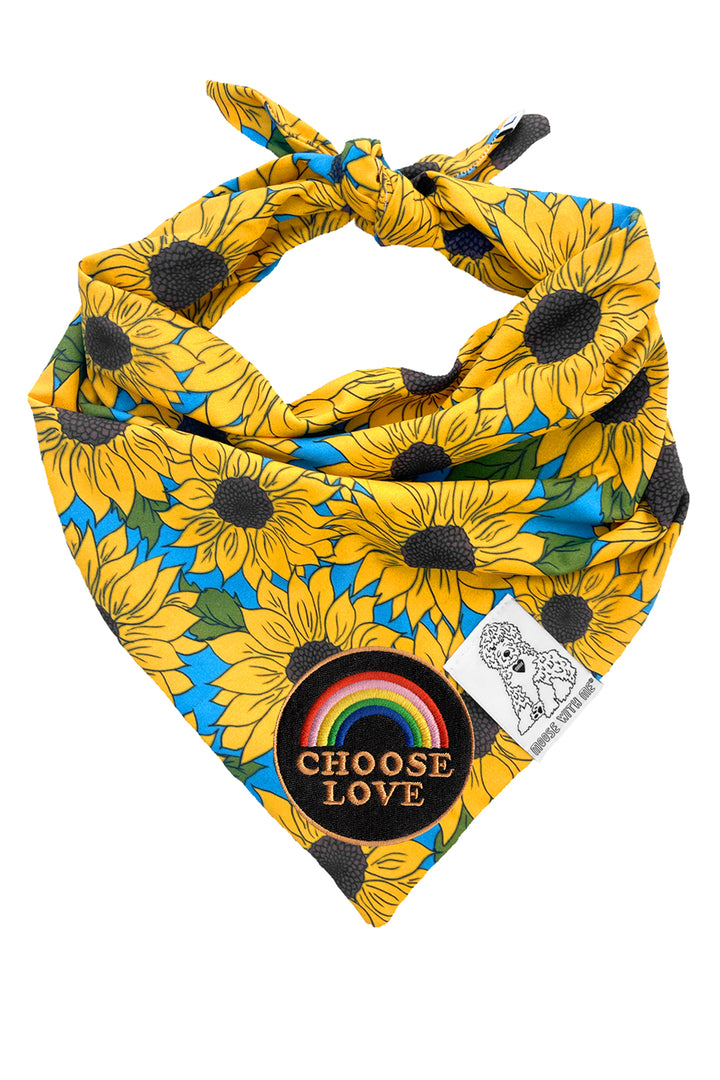 Dog Bandana Sunflower - Yellow - Customize by adding Interchangeable Velcro Embroidered Patches