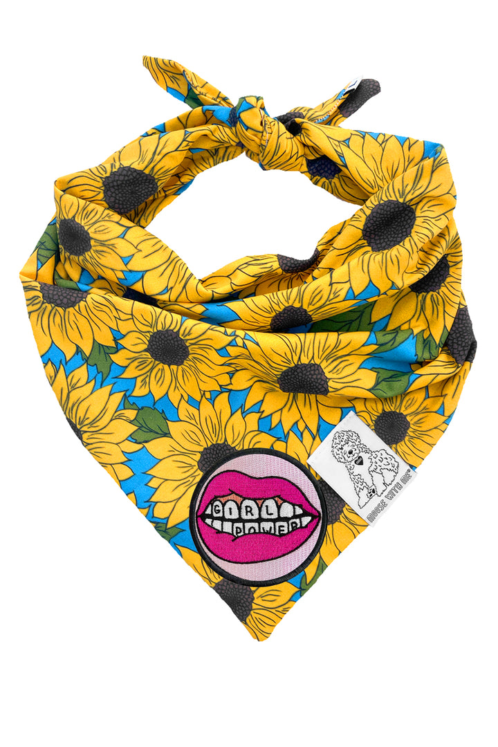Dog Bandana Sunflower - Yellow - Customize by adding Interchangeable Velcro Embroidered Patches