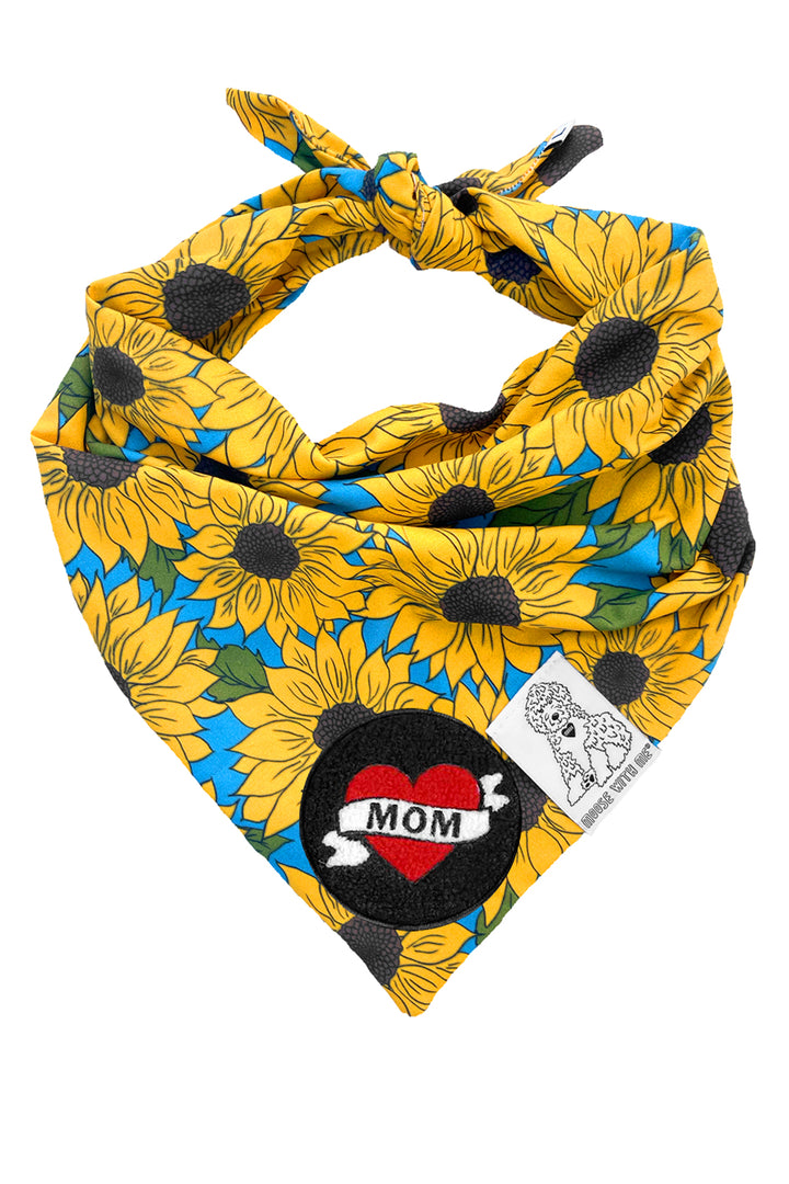 Dog Bandana Sunflower - Yellow - Customize by adding Interchangeable Velcro Embroidered Patches