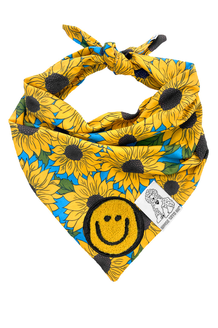 Dog Bandana Sunflower - Yellow - Customize by adding Interchangeable Velcro Embroidered Patches