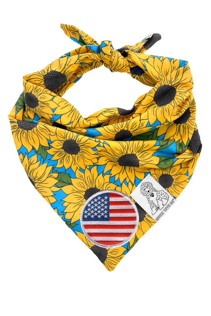 Dog Bandana Sunflower - Yellow - Customize by adding Interchangeable Velcro Embroidered Patches