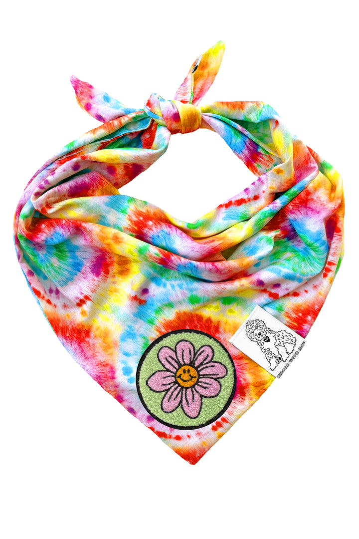 Dog Bandana Tie Dye - Red - Customize by adding Interchangeable Velcro Embroidered Patches