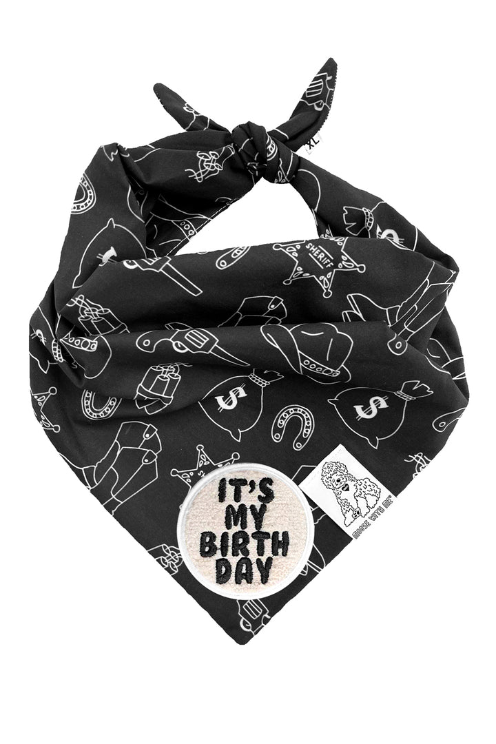 Dog Bandana Western - Black - Customize by adding Interchangeable Velcro Embroidered Patches