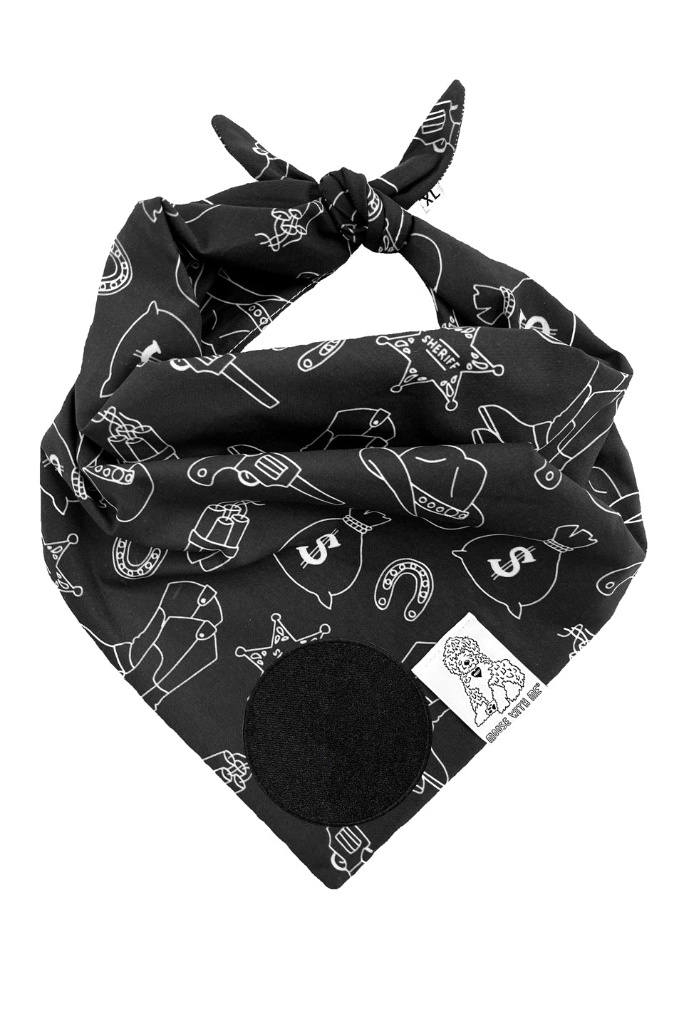 Dog Bandana Western - Black - Customize by adding Interchangeable Velcro Embroidered Patches