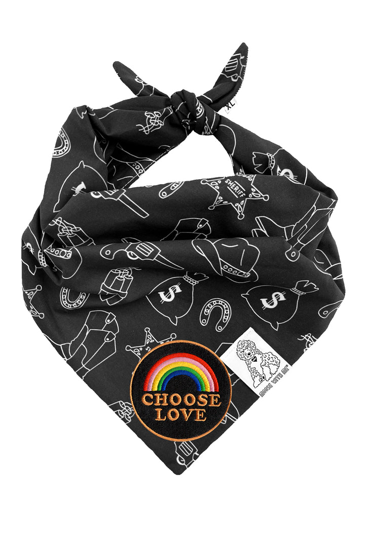 Dog Bandana Western - Black - Customize by adding Interchangeable Velcro Embroidered Patches