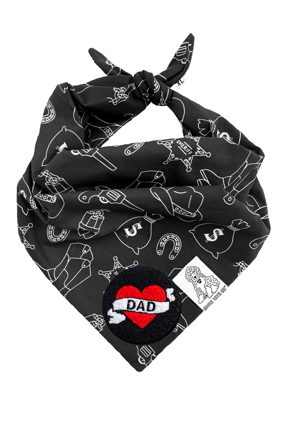 Dog Bandana Western - Black - Customize by adding Interchangeable Velcro Embroidered Patches