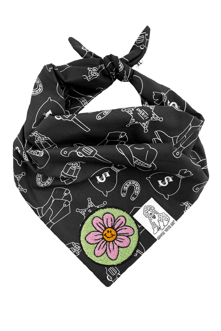 Dog Bandana Western - Black - Customize by adding Interchangeable Velcro Embroidered Patches