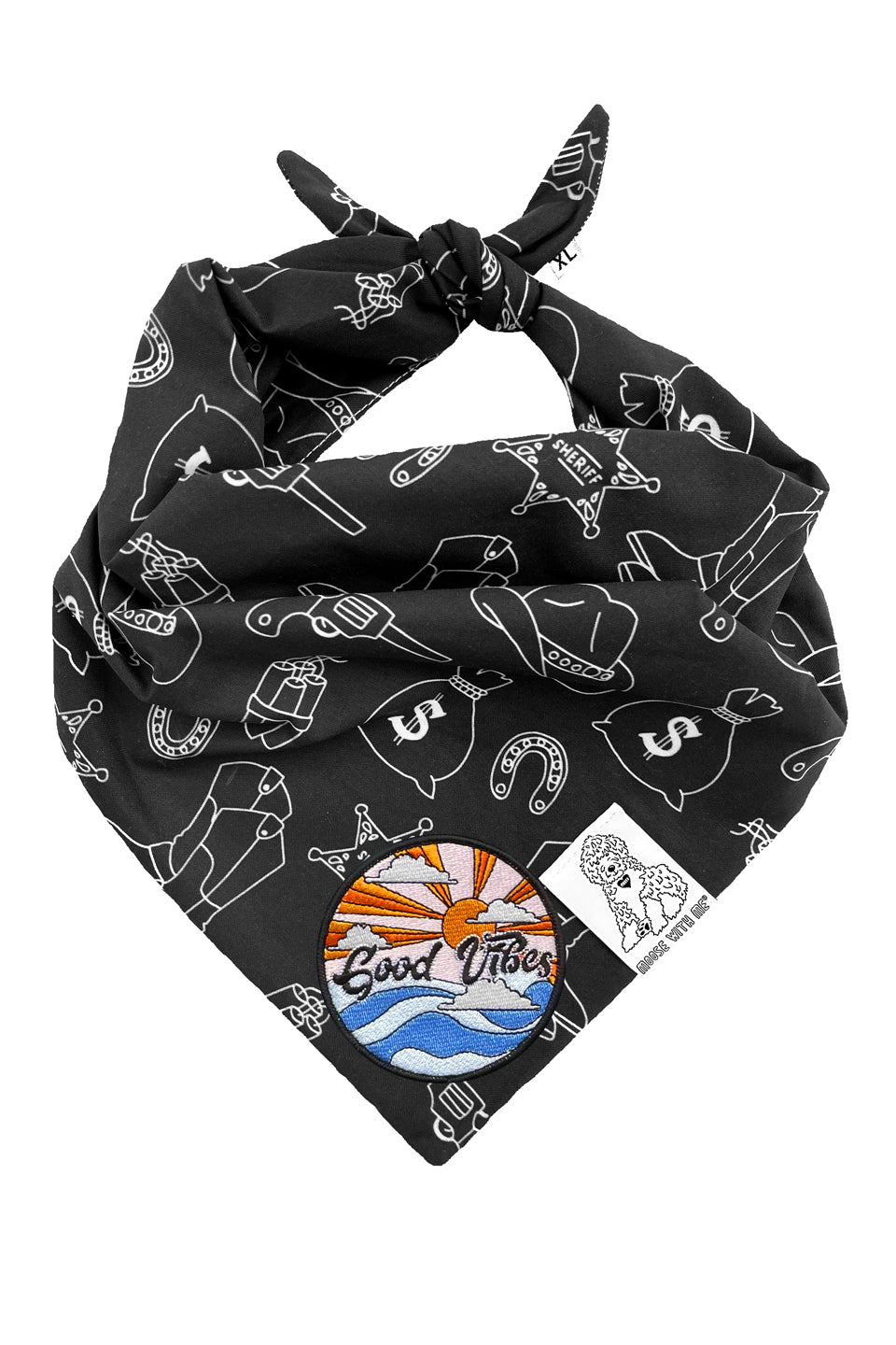 Dog Bandana Western - Black - Customize by adding Interchangeable Velcro Embroidered Patches